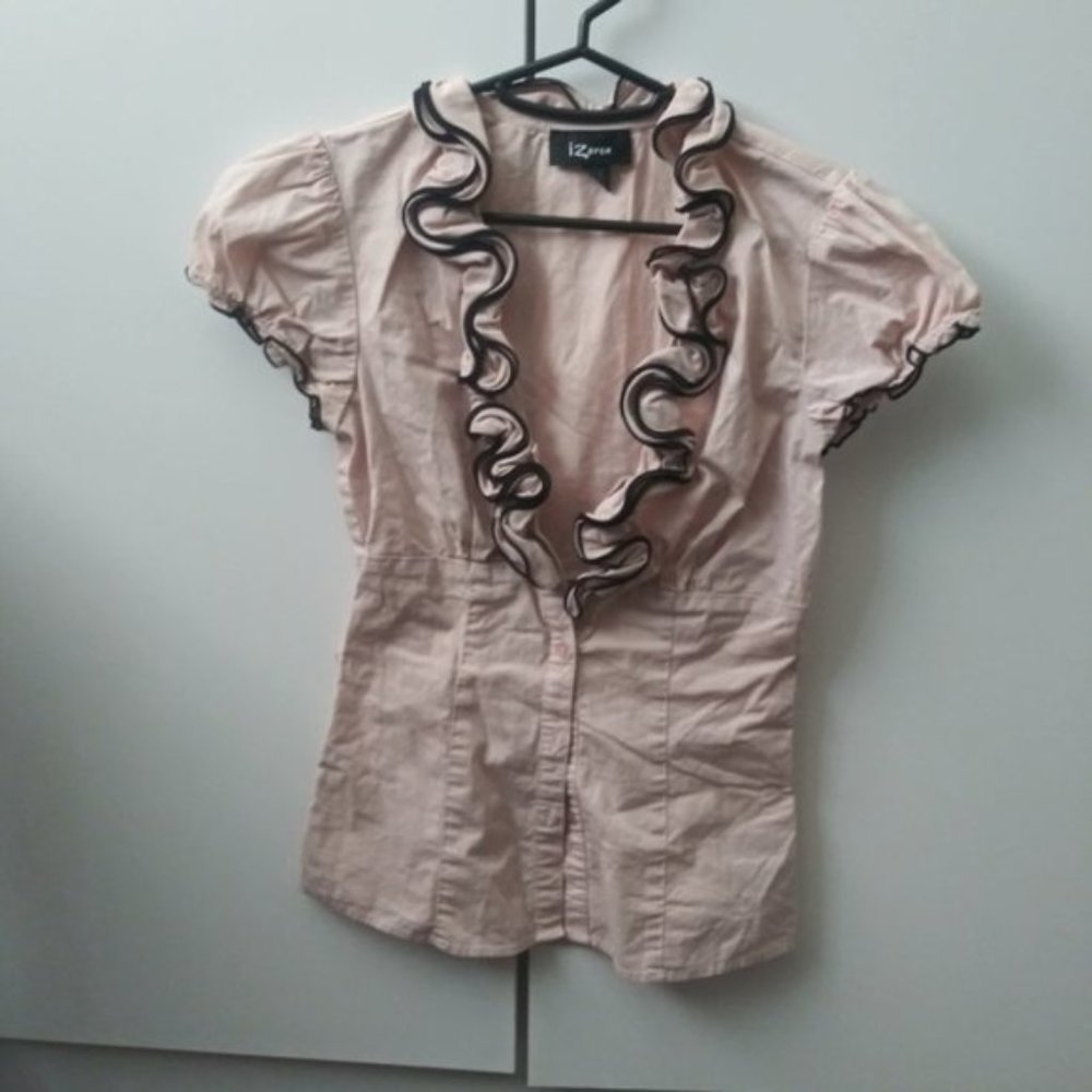 Sale - Light pink button blouse with ruffle collar